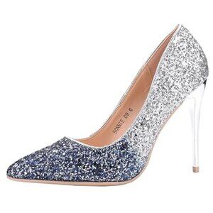 Sparkling Silver and Blue Glitter Heels